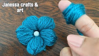 DIY WOOLEN FLOWER CRAFTS IDEAS | USING FINGER TRICK | SEWING HACKS | HAND EMBROIDERY