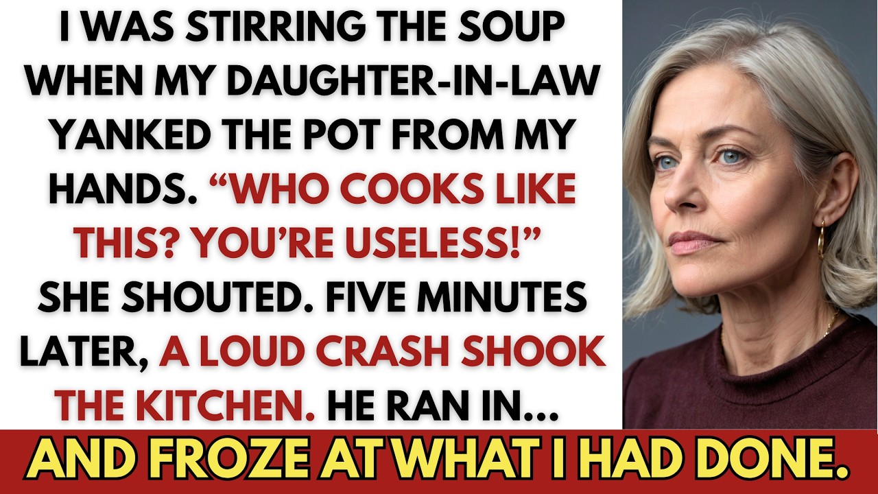 Ich rührte gerade die Suppe um, als meine Schwiegertochter mir den Topf aus den Händen riss und mir den Boden zwischen die Schulterblätter rammte. „Wer kocht denn so? Du bist nutzlos!“, schrie...