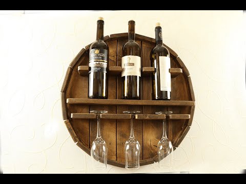 ღვინის ბოთლებისა და ჭიქების ხის საკიდი თარო, 3 ჭიქისა და 3 ბოთლისთვის - TR179