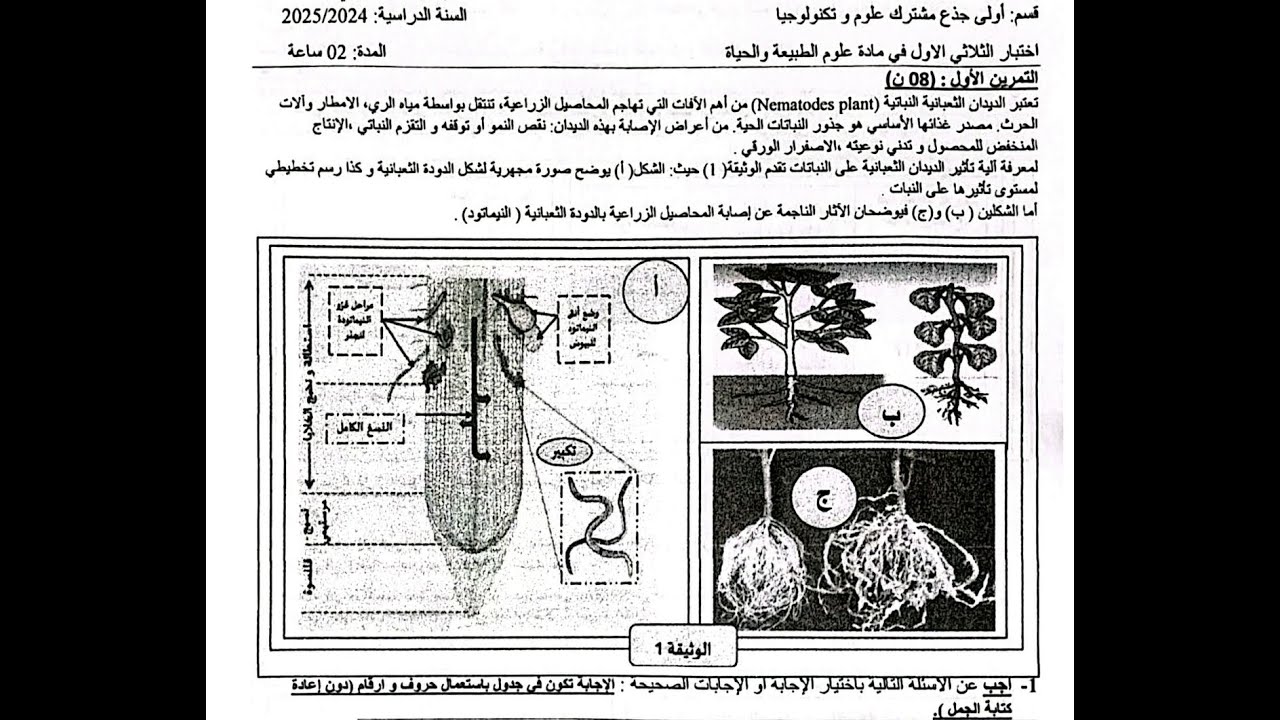 اختبار مقترح 04 علوم الفصل الأول الأولى ثانوي