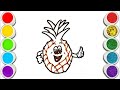 Cheerful pineapple Drawing,Painting and Coloring for Kids, Toddlers  Easy Drawing