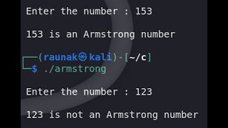 Using C program to check for Armstrong Number in Kali Linux for beginners