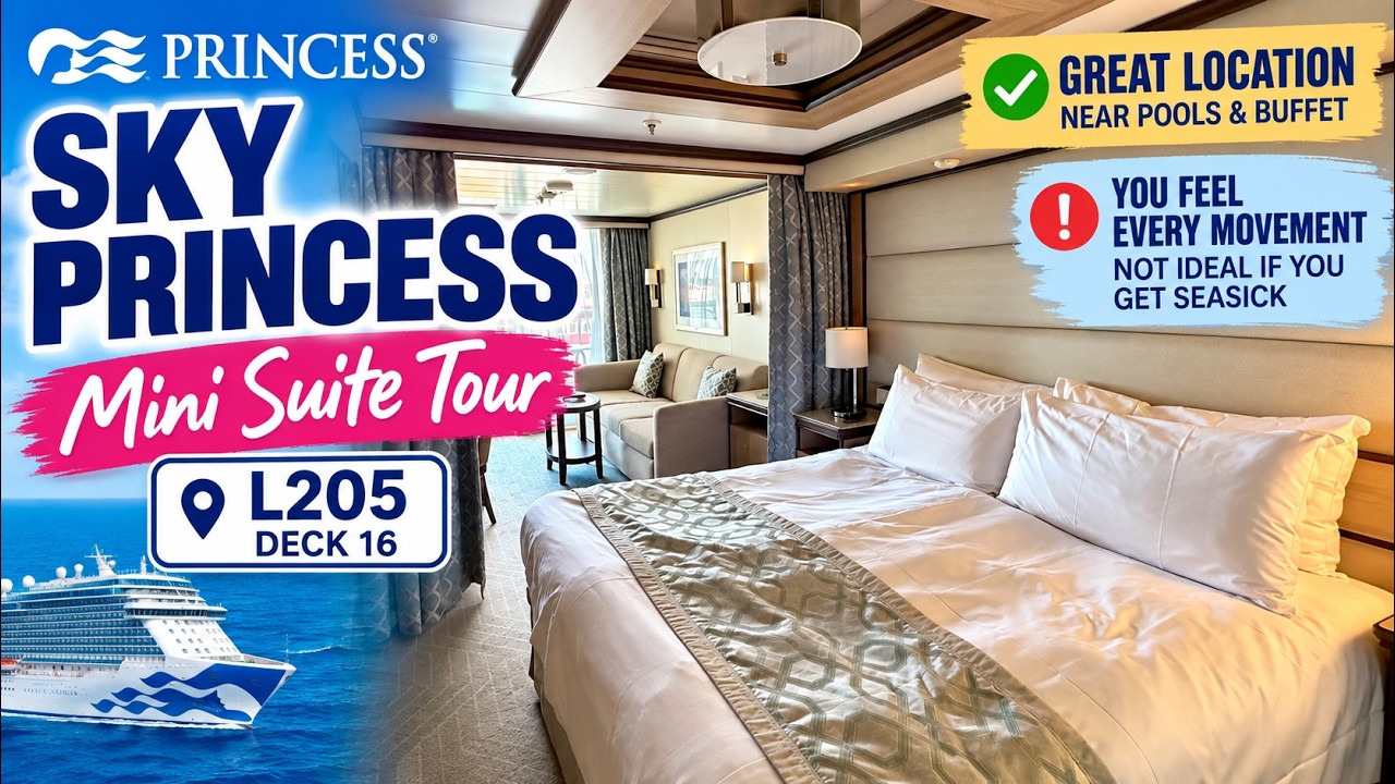 Sky Princess Mini Suite L205 Tour | Deck 16 Cabin Review – Great Location BUT Rough Seas!
