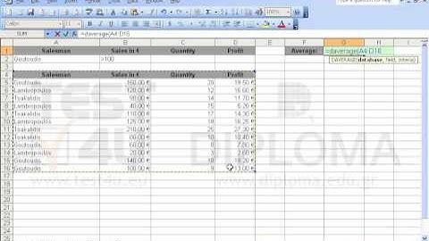 Enter the appropriate function in cell G1 to return the average of sales over 100€ effectuated...