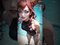 Spirit Blossom Ahri #1 → Black one piece swimsuit.