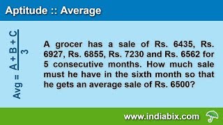 A grocer has a sale of Rs. 6435, Rs. 6927, Rs. 6855, Rs. 7230 | Average | Aptitude | IndiaBIX