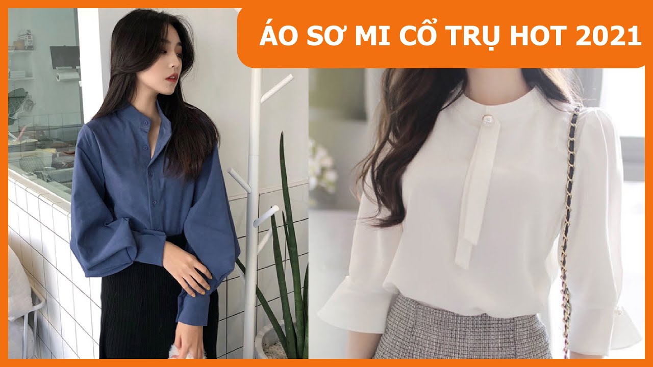 Áo sơ mi nữ cổ trụ phối màu MIDOUDOU  Hanyza Store