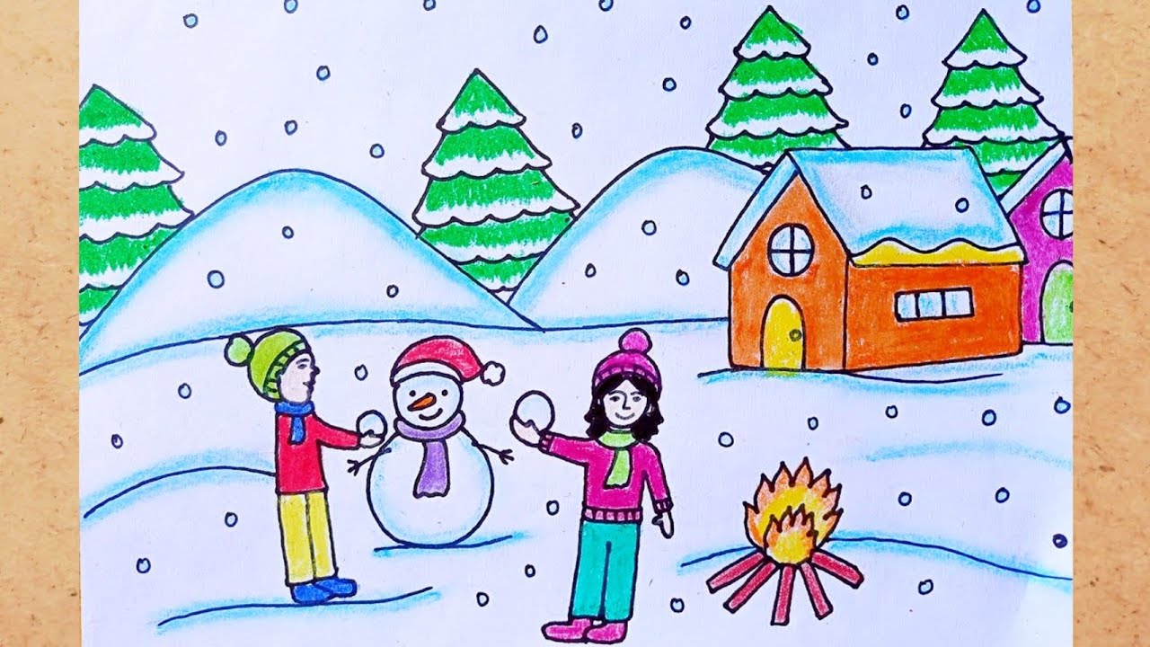 kids playing in snow drawing - YouTube