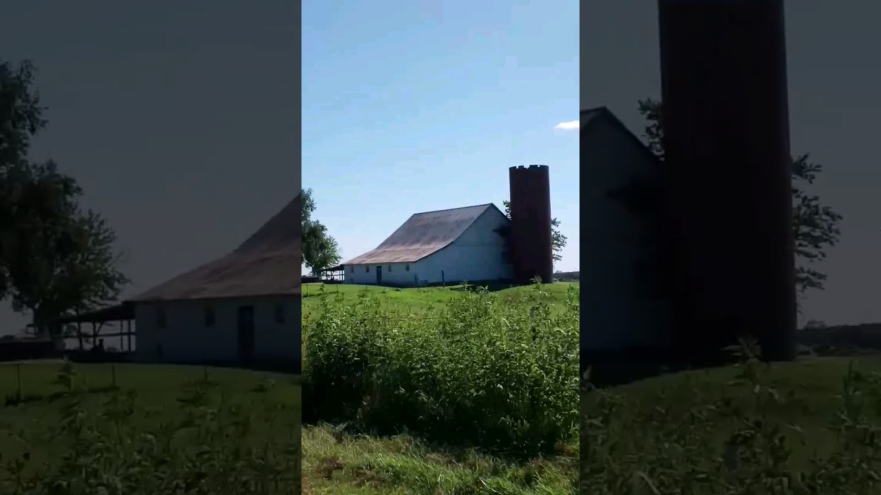 Old Kansas Barn - Barbed Wire - Grain Silo - Green Fields - Summertime 