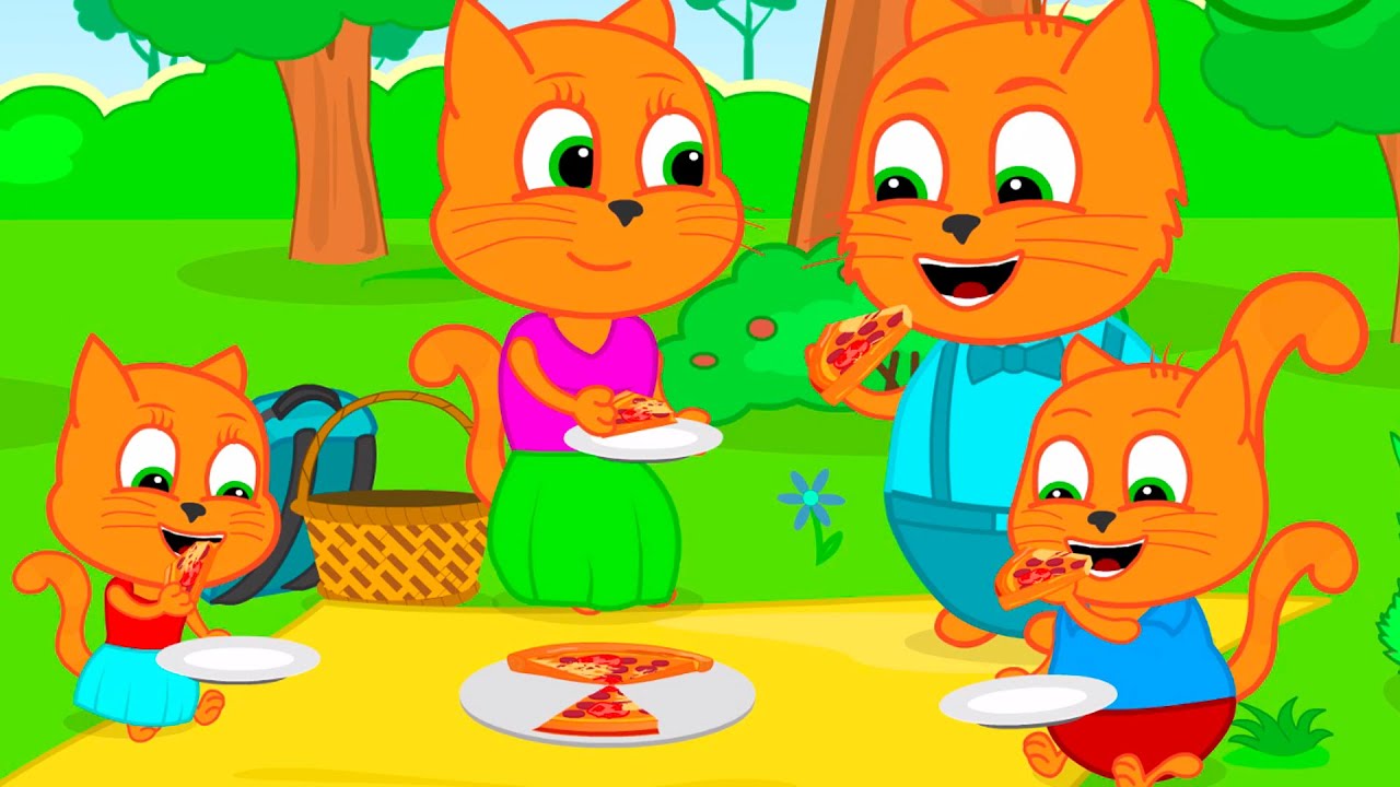 Cats Family in English - Pizza Picnic Cartoon for Kids - YouTube