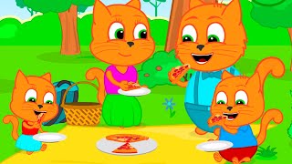 Cats Family In English  Pizza Picnic Cartoon For Kids