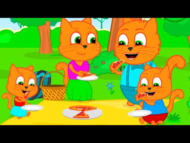 Cats Family in English - Pizza Picnic Cartoon for Kids - YouTube