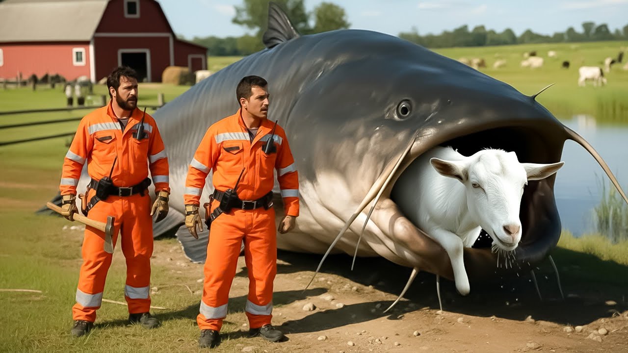 Heroic Rescue Team Saves Careless Mother Goat from Giant Catfish Attack 🚒