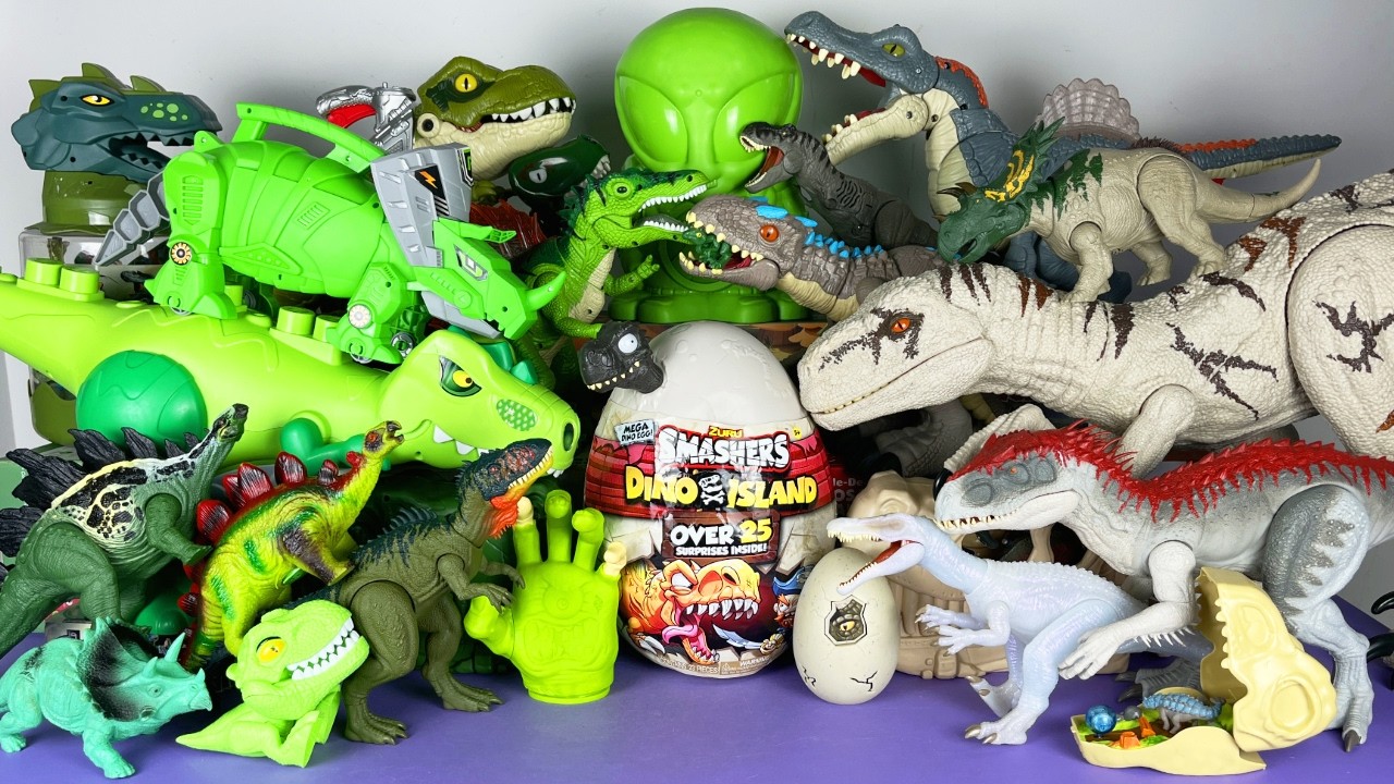 Jurassic World Unboxing Review Asmr Colorful Dinosaur T-rex Spino Stego ZURU Smashers Dino Island 25