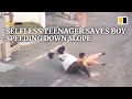 Selfless teenager in china saves boy speeding down slope