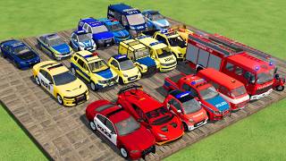 TRANSPORTING CARS, AMBULANCE, POLICE CARS, FIRE TRUCK OF COLORS! WITH TRUCKS! - FS 22