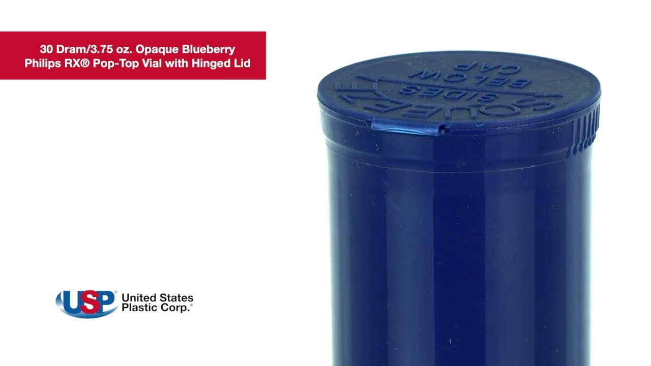 30 Dram Opaque Blueberry Philips RX® Pop-Top Vial with Hinged Lid | U.S. Plastic Corporation®