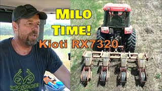 Planting Milo food plots for Deer, turkey, & quail with Kioti RX7320 & AC 4 row no till planter