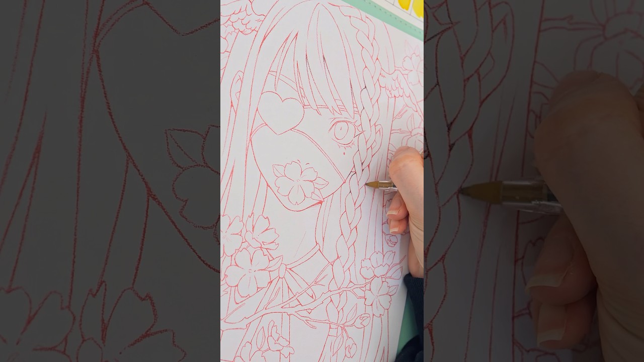 line by line, this illustration slowly came together 🌸 #drawing #art #lineart