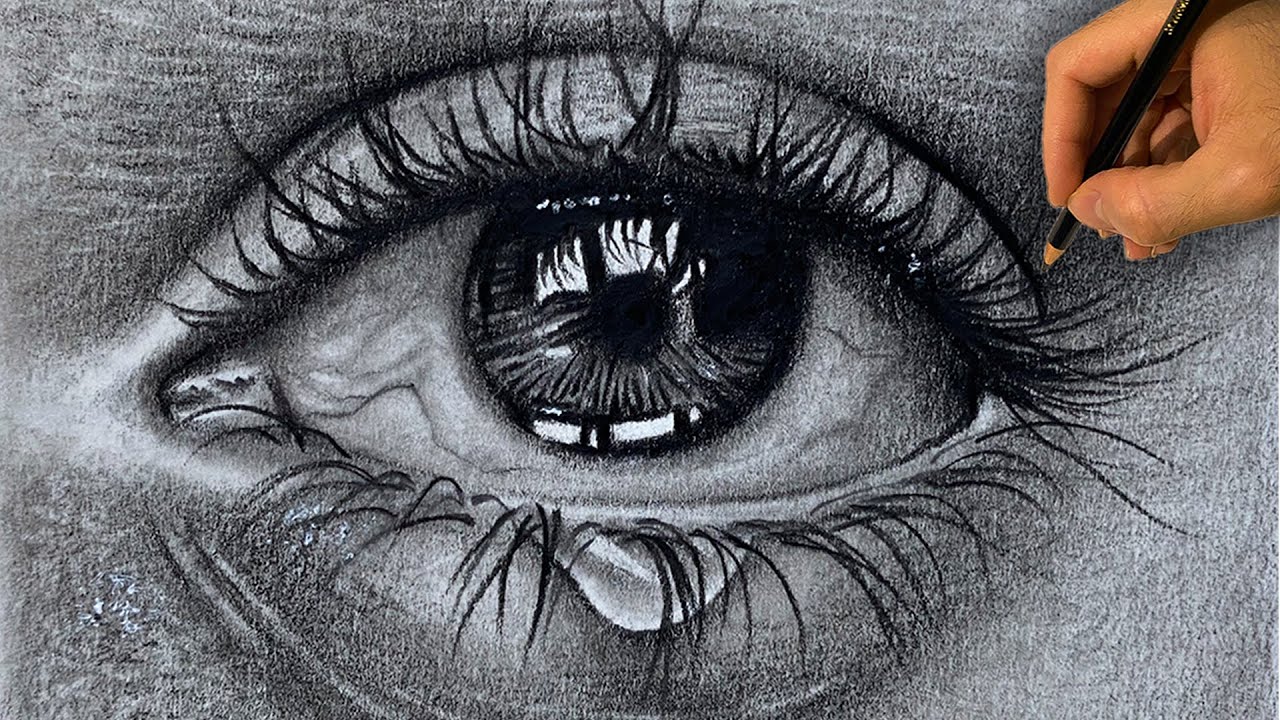 آموزش سیاه قلم : چگونه با مداد چشم طراحی کنیم ؟ | آموزش طراحی چشم هایپررئال با مداد سیاه