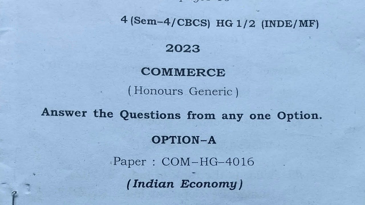 4th sem Indian Economy question paper commerce