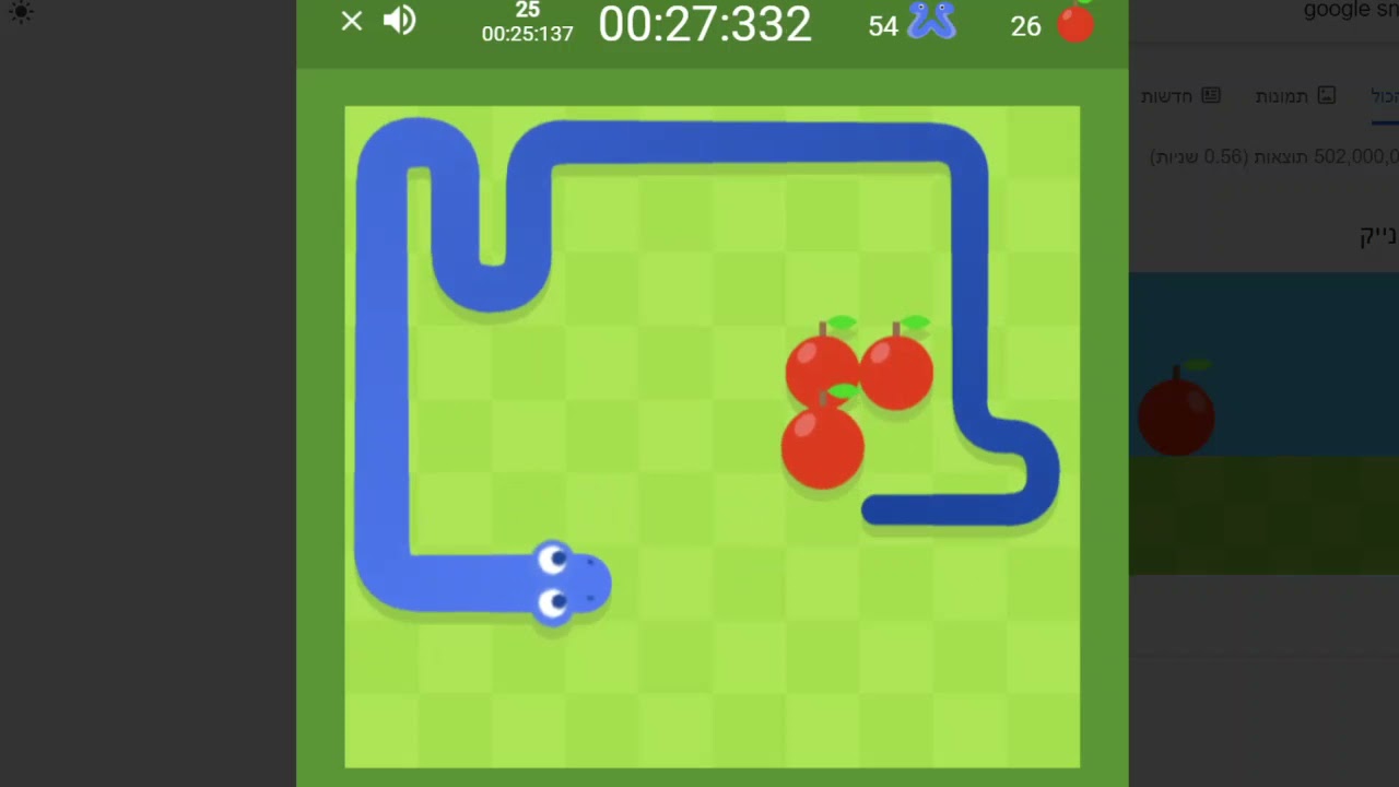 google snake game twin mode (slow) 50 apples 01:03:201 