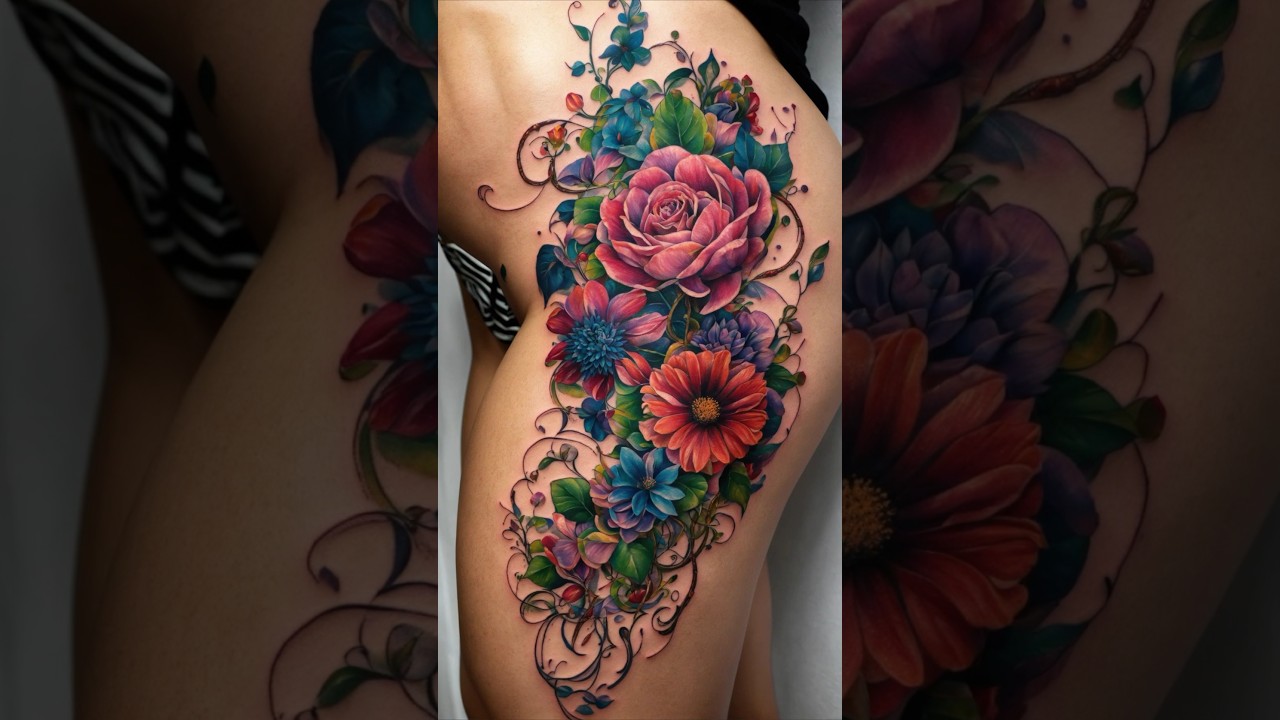 Flowers on the Thigh Tattoo Cover Up 