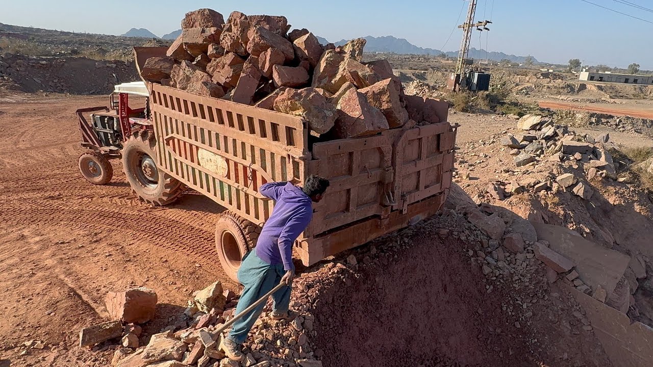 Fully Loaded Rock Trailer Drops Huge Boulders and Jams the Hopper | Extreme Stone Crusher Action