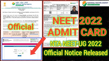 NEET 2022 Admit Card 👍 NTA Official Notice || How to Download Admit Card? 🤔🤔