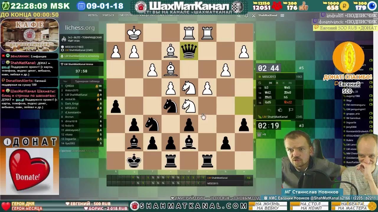 Шахматы с МГ Станиславом Новиковым. Турнир 3+2 со зрителями на личесс ...
