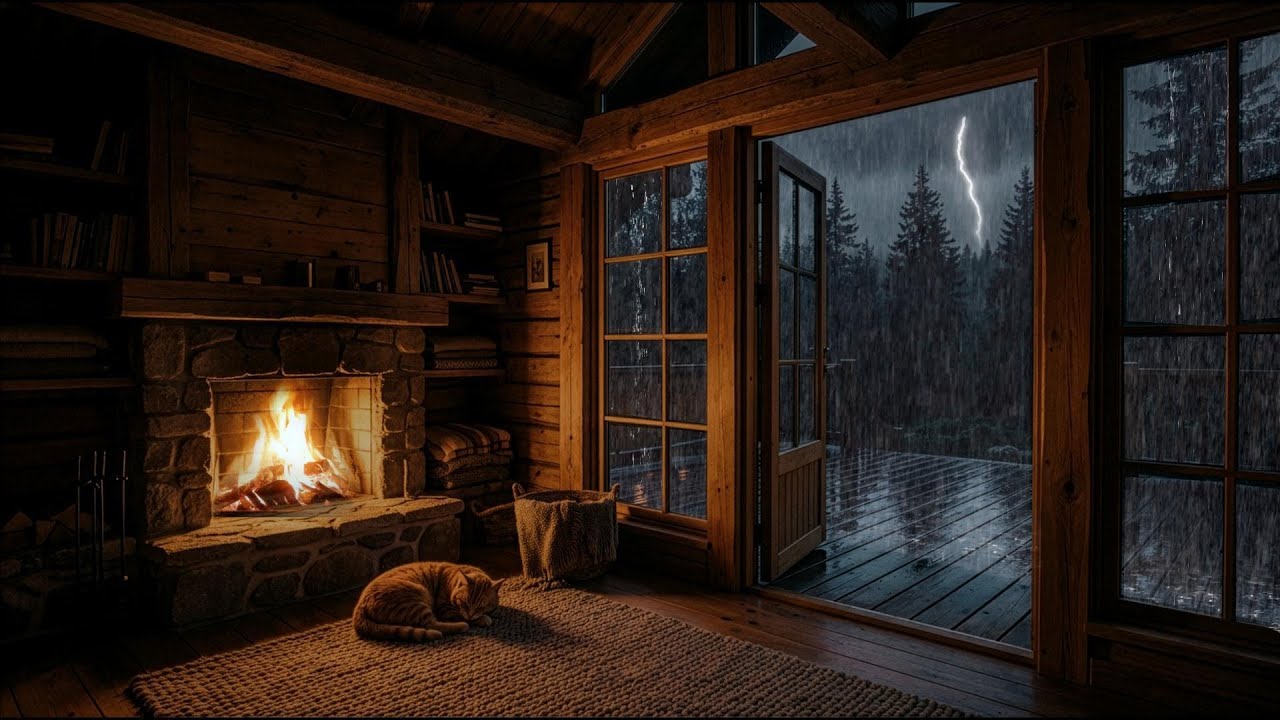 🌙 Sleep Tonight in a Cozy Rainy Forest Cabin | Rain & Fireplace Sounds ...