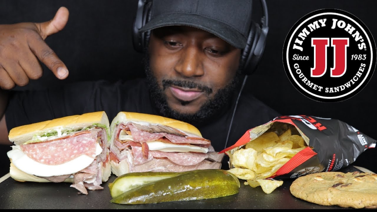 ASMR EATING JIMMY JOHNS GARGANTUAN, POTATO CHIPS, PICKLE & CHOCOLATE