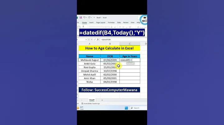 MS Excel मैं Age Calculate कैसे करें।   #shorts #ytshorts #viral #excel