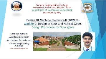 VTU DME II 18ME62 M2 L5 Design of Spur and Helical Gears Design Procedure for Spur Gears