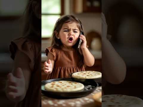 Cute AI Baby Cooking Roti While Arguing On The Phone