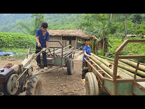 Transporting bamboo to build a kitchen, the boys daily life raising chickens, ducks, and pigs