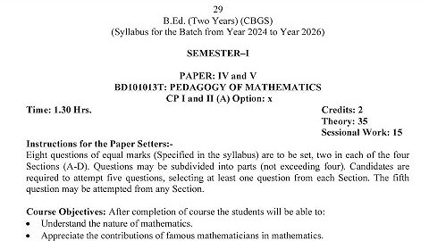 B.Ed 1st Semester Pedagogy of Mathematics Syllabus 2024 GNDU University | B.Ed Syllabus 2025