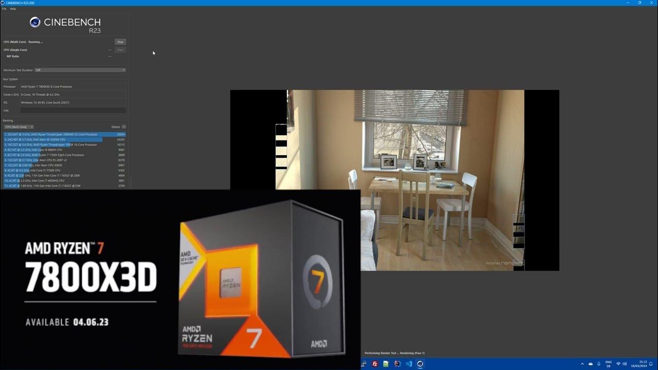 Ryzen 7800X3D Cinebench R23 benchmark YouTube