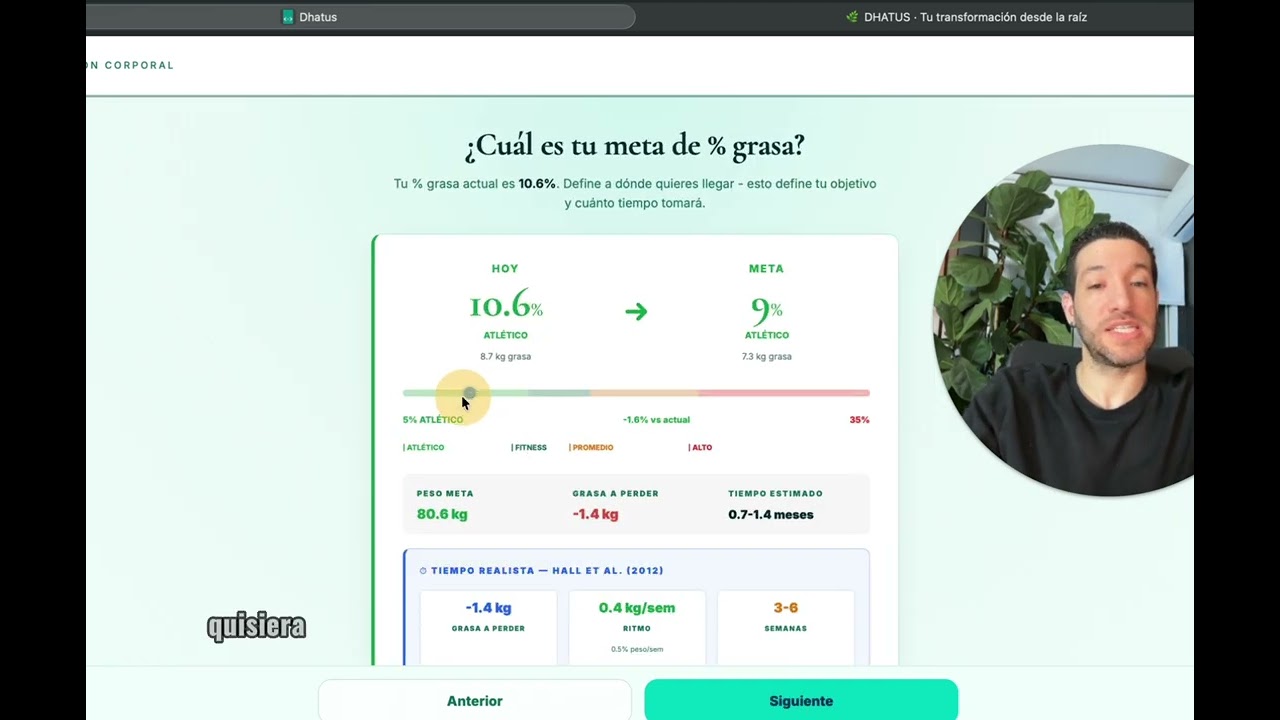 Descubre exactamente cuánta grasa tienes por perder y cuánto músculo puedes ganar — en 5 minutos