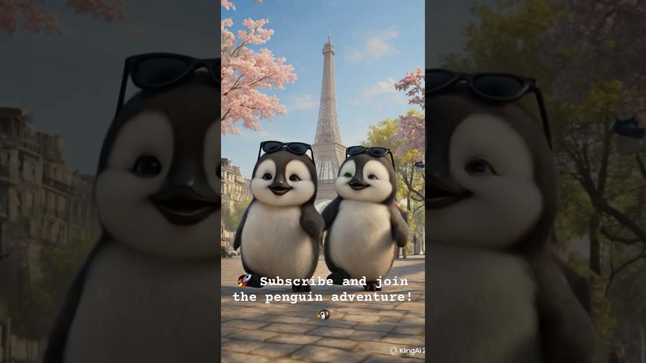 “🐧✨ Penguins in Paris – A Delightful Stroll by the Eiffel Tower 🗼🌸