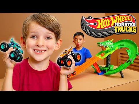 Hot Wheels Monster Trucks | Sharks Vs Dinos: Big Dragon Challenge!