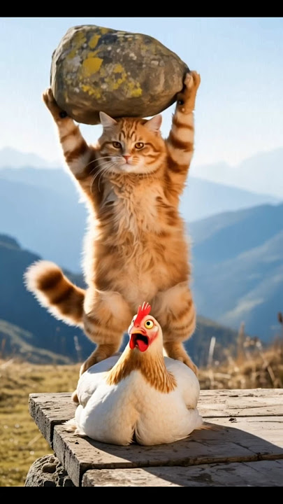Funny Cat and Hen ! #cutemewai #funny #cat #cutecat #aishorts #hen #kitten #kittenadventure