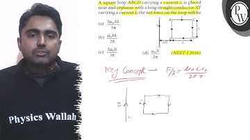 A square loop A B C D carrying a current i, is placed near and coplanar with a long straight cond...