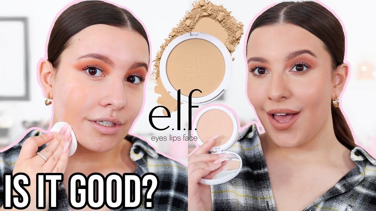 ELF CAMO POWDER FOUNDATION FIRST IMPRESSION + 8 HOUR WEAR TEST | BEST DRUGSTORE POWDER? | Jackie Ann