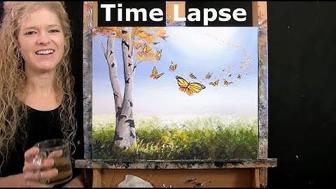 TIME LAPSE - Leer hoe je een VLINDERBERK kunt schilderen met acrylverf - Stap-voor-stap landschap...