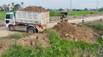 Wonderful Start! Land Filling Operation by Skilled D20 Bulldozer & Dump Truck | Pushing Stone & Soil