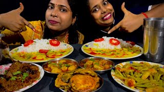 Kadhi chawal 🔥,baigan bharwa,spicy aalu curry 🥵🔥baigan pakoda,fried green beams 👌👌🤤🤤