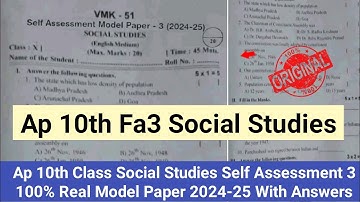 💯Ap 10th class social studies Fa3 real question paper and answers 2025|10th social self assessment 3
