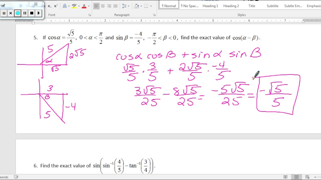 6 3 video sum and difference formulas - YouTube