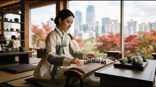 A Serene Korean Room Experience | Gayageum, Soft Ambient Sounds and City Life